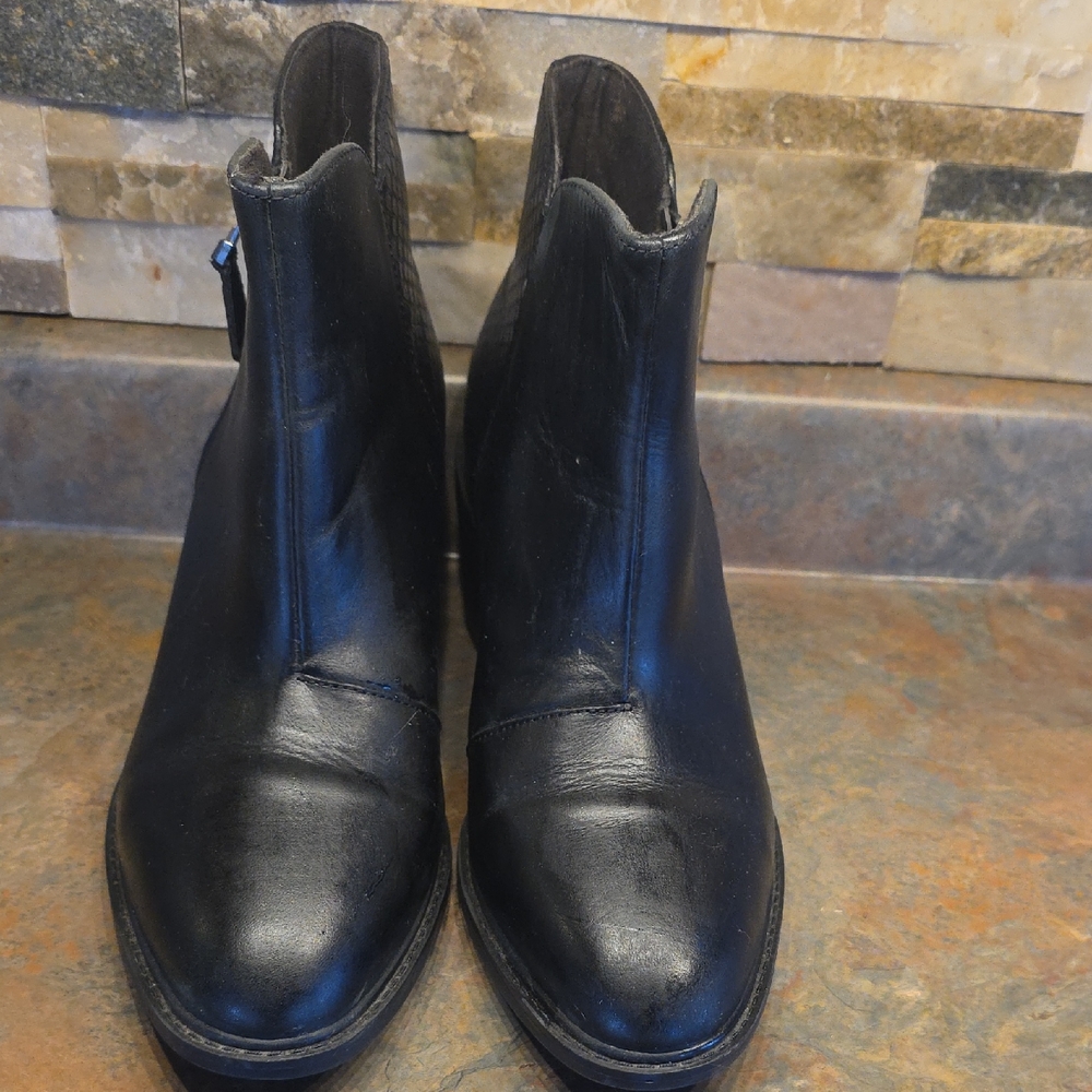 Clarks Black Leather Ankle Booties with Side Zip